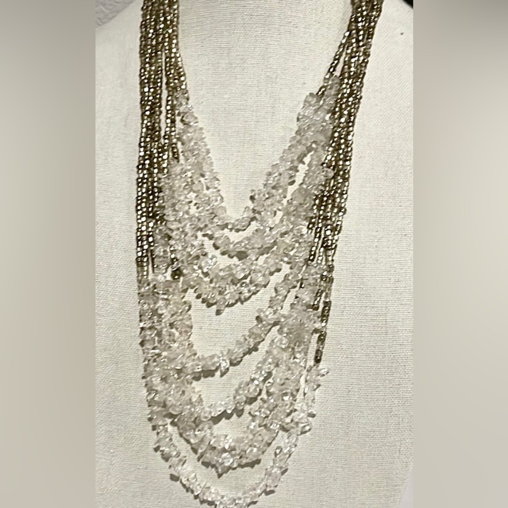 💛 Chicos Stunning Gold & Clear Bead Long Necklace